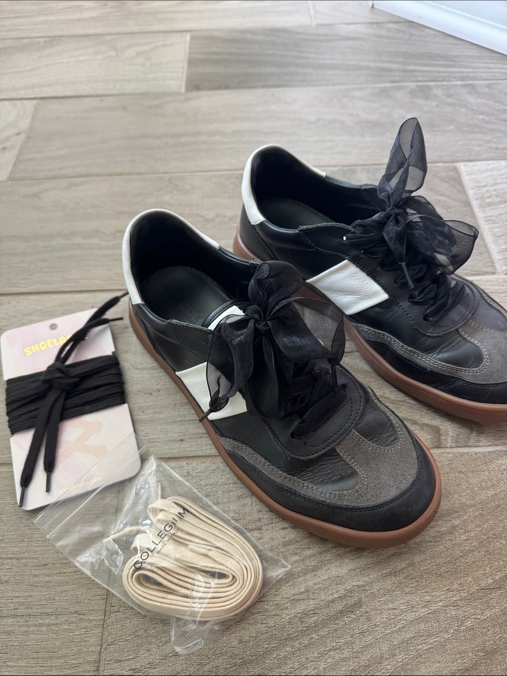 Collegium Black, White & Brown Mixed-Material Women's Fashion Sneakers